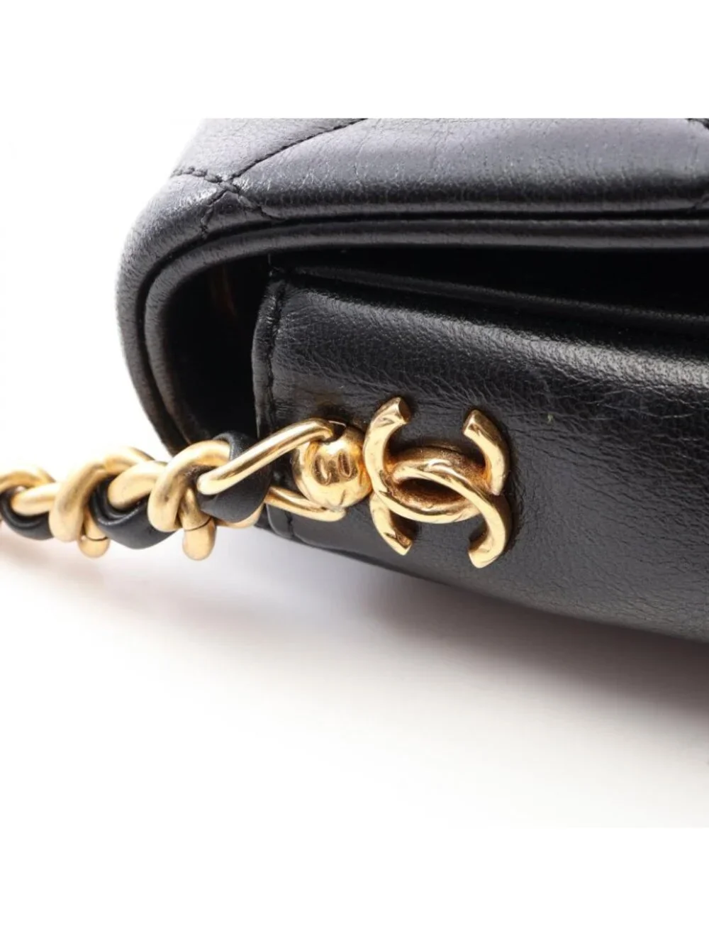 Chanel Shoulder Bag Quilted Black Lambskin 2-Way Chain